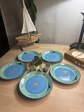 K.I.C. Brushes Hand Painted “Ocean Motif” Salad Plates/Set of 5 Seaside Design